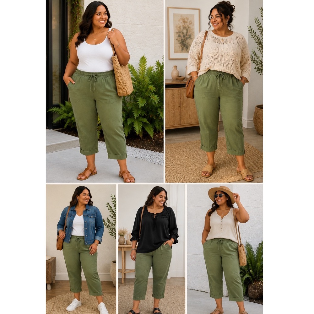 Lane Bryant Cropped Utility Pants Size 14/16 Olive Green Comfort Stretch Utility